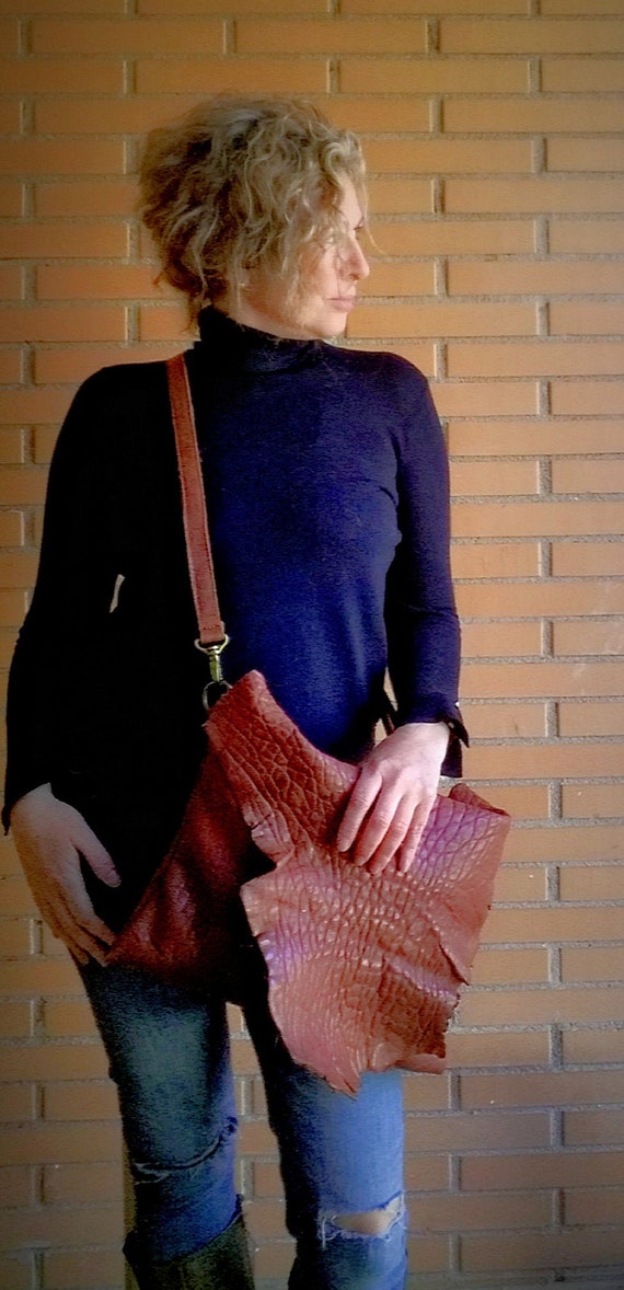 BANDOLERA PIEL CALDERA- Bolso de piel rustic- bolso grunge boho- bolso cruzado de piel natural-handmade- único y exclusivo