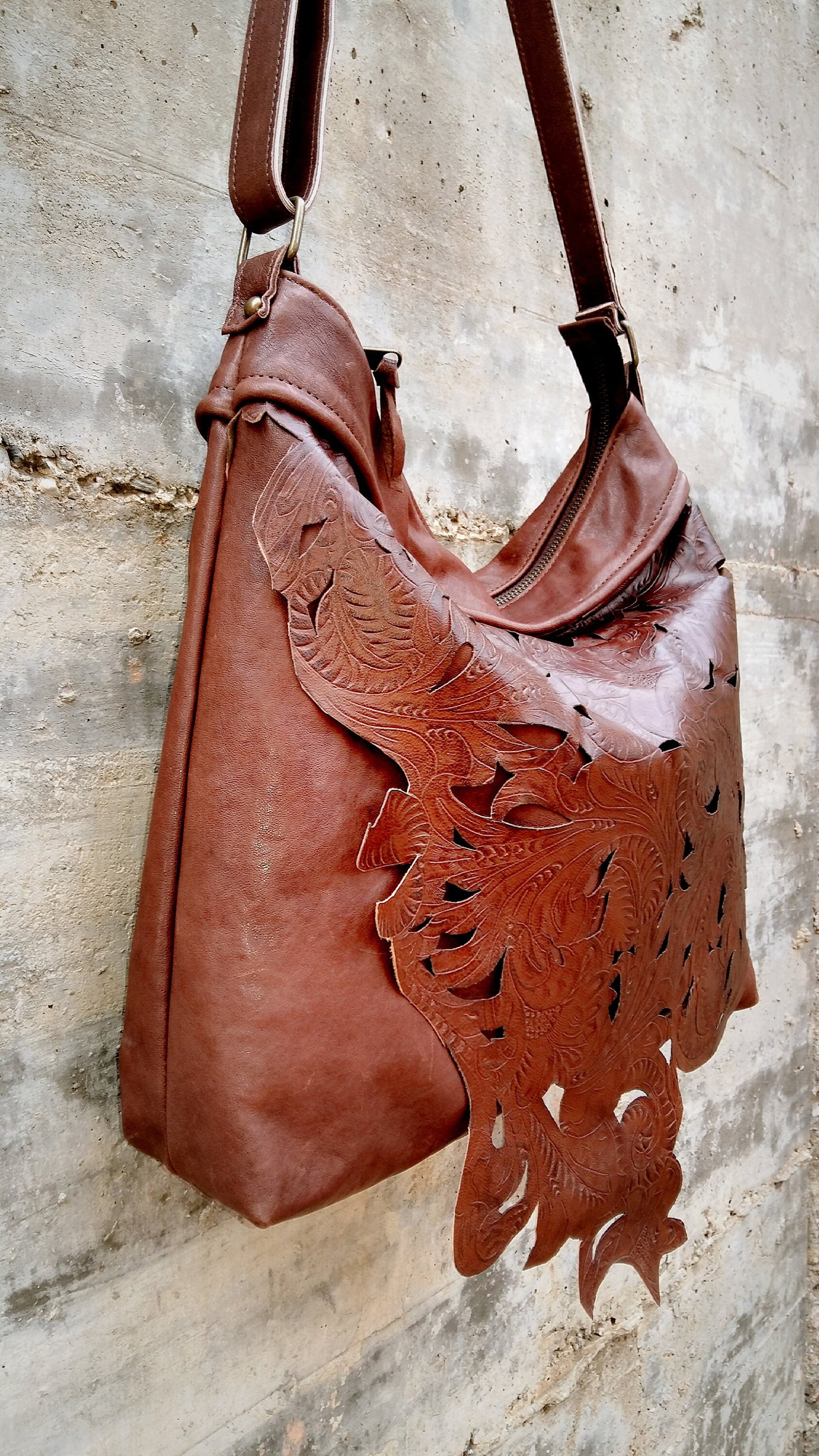 engraved leather bag
