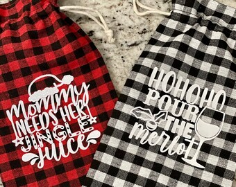 buffalo plaid wine bolsa