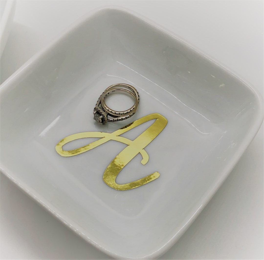 White and Metallic Gold Jewelry Dish // Monogram Jewelry Etsy