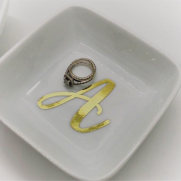 White and Metallic Gold Jewelry Dish // Monogram Jewelry Holder // Pretty Little Things Ring Dish // Trinket Dish // Bridal Party Gift