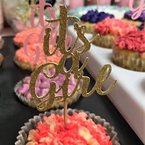 Set of 12 It's a Girl or It's a Boy Cupcake Toppers / Pink and Gold Baby Shower Cupcake Toppers / Baby Blue and Gold Baby Shower Toppers image 3