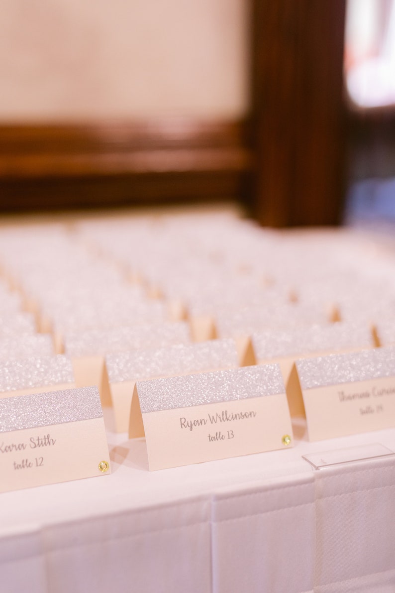 Set of 25 Simple Elegant Folded Wedding Place Cards Wedding Place Card Tents Silver and Ivory Place Cards Customization Available