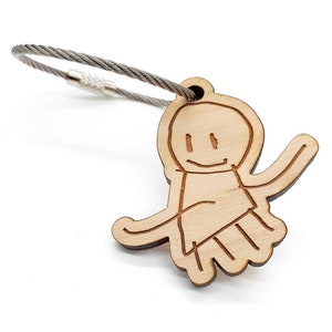 Porte-clés personnalisable en bois créé à partir de votre dessin, coloriage, collage d'enfant. Cadeau sur-mesure fête des pères et mères