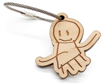 Portachiavi in legno personalizzato, realizzato a partire da un disegno, una pagina da colorare o un collage del tuo bambino. Un regalo su misura per la Festa del Papà e della Mamma.