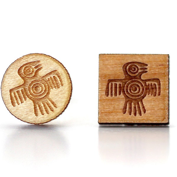 Puces d'oreilles personnalisables, aigle mexicain civilisation maya gravé: Symbole Aztèque force et courage. Hiéroglyphe mexique. Exotique