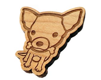 Magnet chihuahua dog woodcut , engraving and laser cutting customizable, cute magnetic decoration for your home
