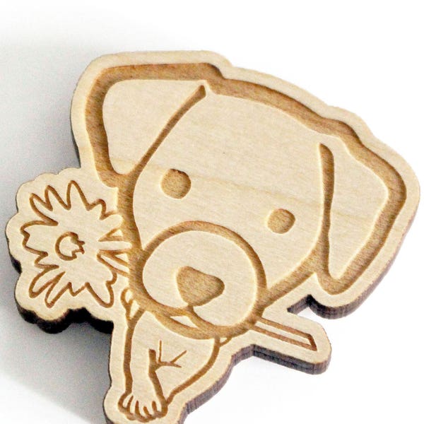 Broche en bois , chiot jack russell personnalisable - Chien mignon gravé et découpé au laser , 3 couleurs de bois au choix