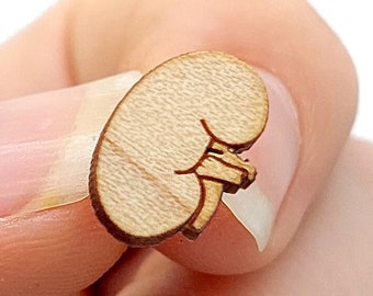 Chip auricolare di rene umano in legno personalizzabile. Orecchino donazione di organi, trapianto. Gioielli incisi e tagliati al laser. medico infermiere