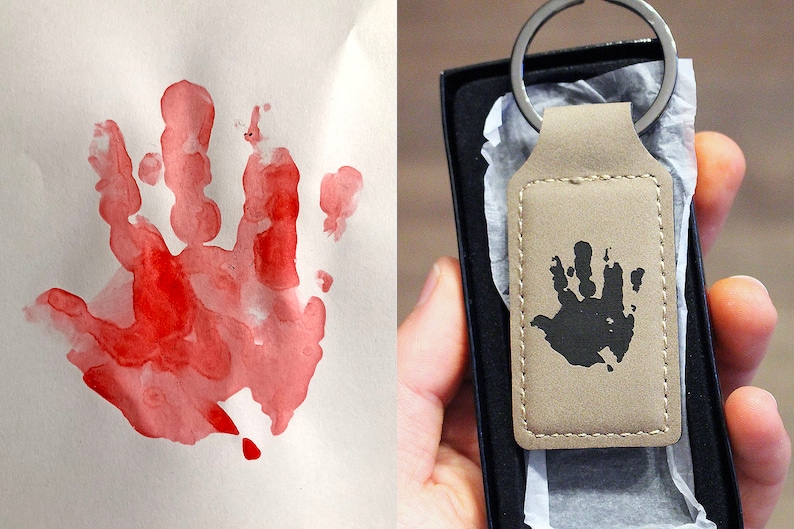 Keychain With Your Footprint or Baby Hand Engraved on Leather Etsy