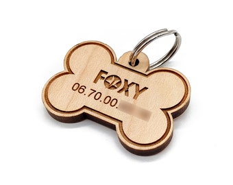 Medalla de madera personalizable para perro, gato. Elección de forma, color, accesorio. Grabado láser en una o dos caras. Joyas de animales para perros