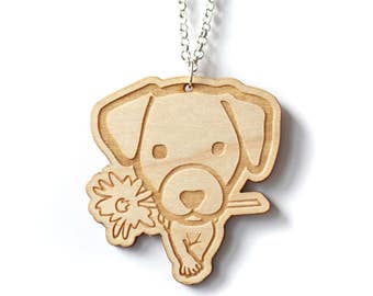 Customizable necklace with wooden Jack Russell dog pendant, thickness 5mm - Gift Idea for little girl