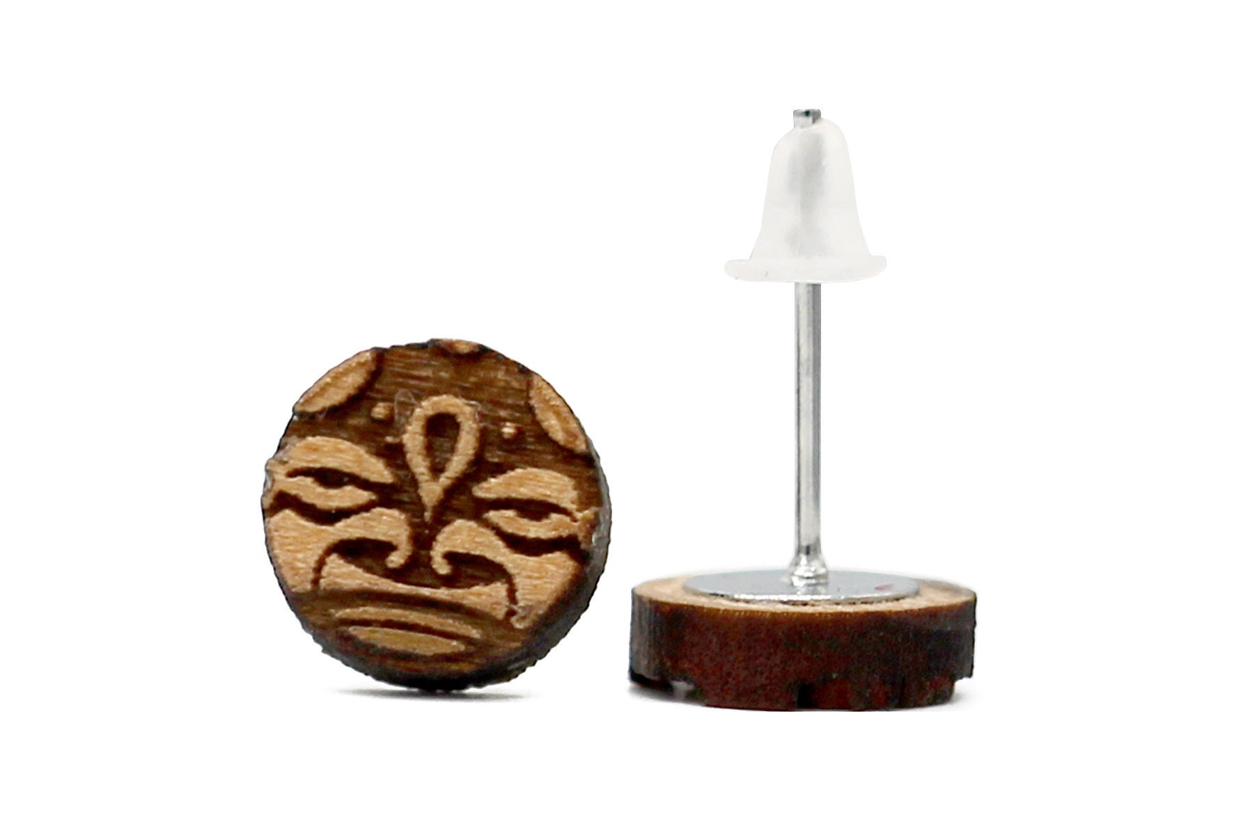 Aztec earrings Mexican God xochipilli Square shape Ancient civilization jewel in wood engraved with laser Available in three shades