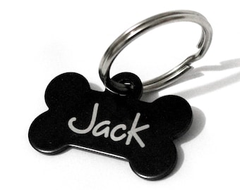 Medalla en forma de hueso para perro en aluminio anodizado de color, con inscripción grabada con láser, disponible en dos tamaños y 8 colores