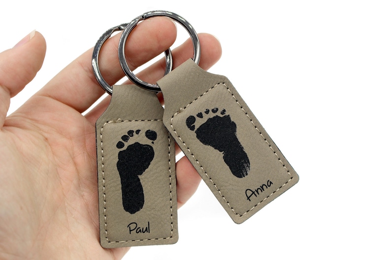 Keychain With Your Footprint or Baby Hand Engraved on Leather Etsy