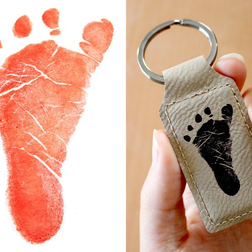 Keychain With Your Footprint or Baby Hand Engraved on Leather Etsy