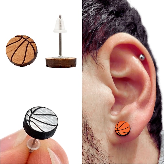 Orecchini a bottone da basket Orecchini da basket in argento sterling per donna Gioielli da basket per donna