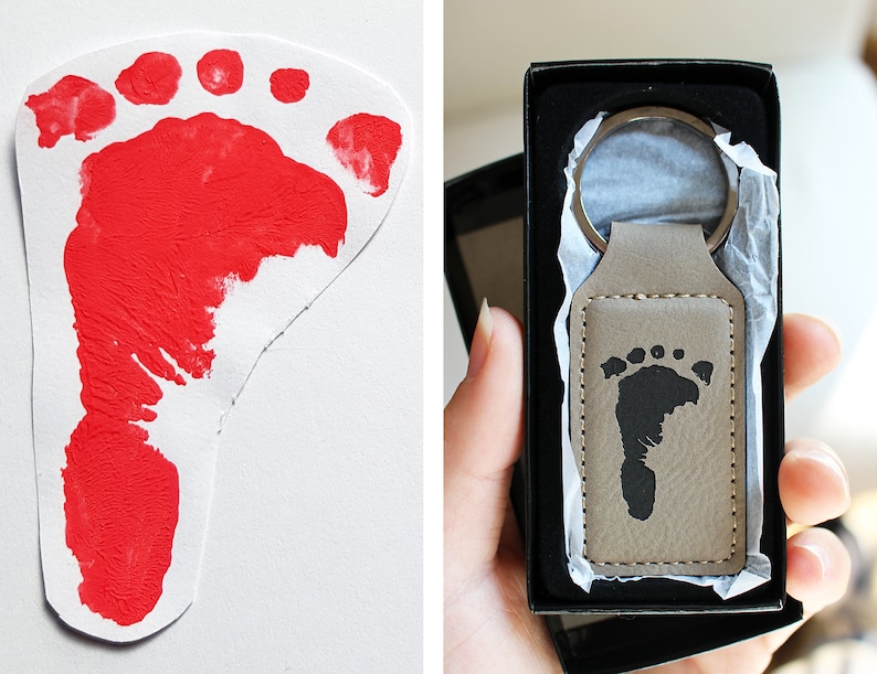 Keychain With Your Footprint or Baby Hand Engraved on Leather Etsy