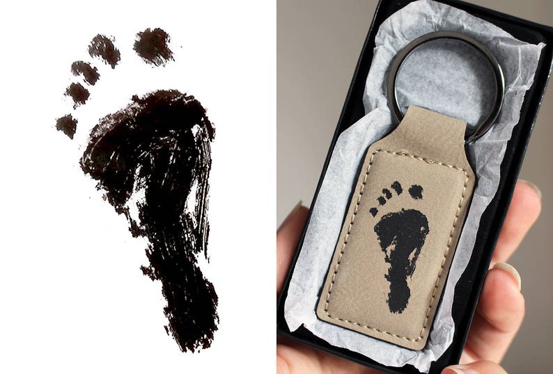 Keychain With Your Footprint or Baby Hand Engraved on Leather Etsy