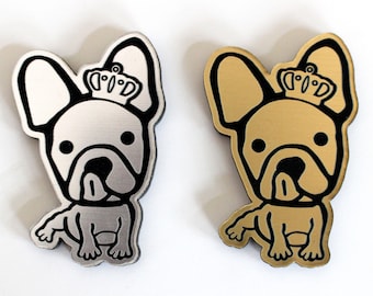 Magnet dog bulldog in pvc stainless steel, gold or copper with black engraving (engrave and laser cutting)