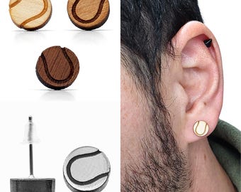 Orecchino a forma di pallina da tennis in legno o acrilico, inciso e tagliato al laser. Gioielli unisex per sportivi. Idea regalo per club, torneo di competizione