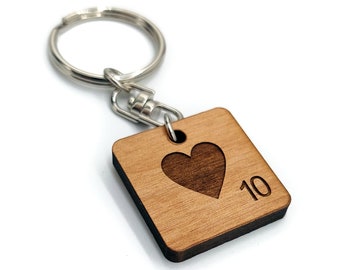 Wooden scrabble keychain. Customizable, engraving on one or two sides of the letter and/or design of your choice. love gift