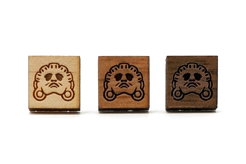 Aztec earrings Mexican God xochipilli Square shape Ancient civilization jewel in wood engraved with laser Available in three shades