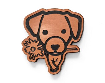 Jack Russell dog magnet in two-tone pvc: silver and black, copper and black or gold and black, animal created in laser engraving and cutting