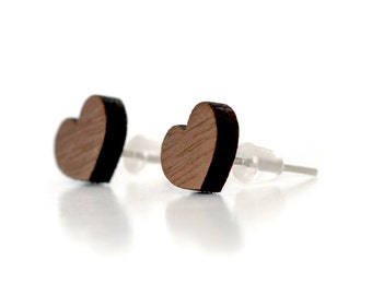 Romantic stud earrings, laser-cut wooden heart jewel. Natural Valentine's Day gift, bride, declaration of love, for her