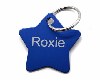 Star colored anodized aluminum medal, laser engraved (what you want), available in eight colors, for animal collar