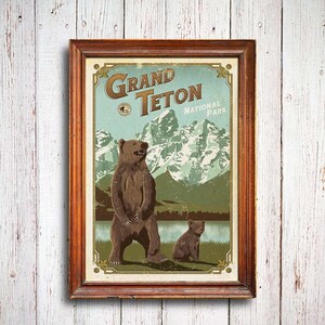 Grand Teton Poster, Grand Teton Nationalpark Druck, Wyoming Poster, Grizzly Poster, Nationalpark Quest Poster, Grizzly Cub Poster