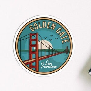Golden Gate San Francisco - Waterproof Vinyl Sticker, UV resistant decal. Waterbottle, Laptop, Car window sticker