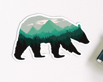 Vinylsticker zwarte beer, berglandschap, nationale parken