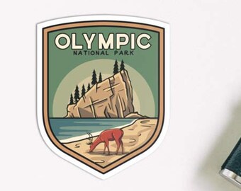 Olympic National Park - Waterproof Vinyl Sticker, UV resistant decal. Waterbottle, Laptop, Car window sticker