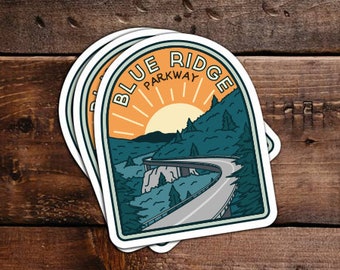 Blue Ridge Parkway - Waterproof Vinyl Sticker, UV resistant decal. Waterbottle, Laptop, Car window sticker