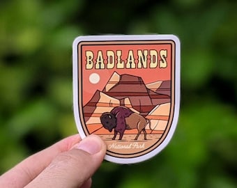 Badlands National Park - Waterproof Vinyl Sticker, UV resistant decal. Waterbottle, Laptop, Car window sticker