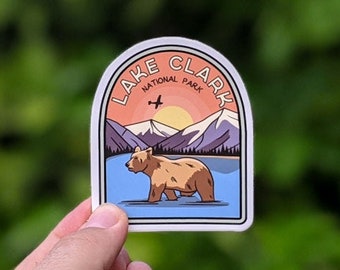 Lake Clark National Park - Waterproof Vinyl Sticker, UV resistant decal. Waterbottle, Laptop, Car window sticker