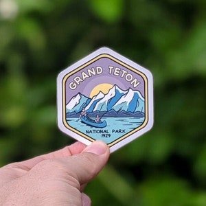 Grand Teton National Park - Wasserfester Vinyl Aufkleber, UV-beständiger Aufkleber. Wasserflasche, Laptop, Autofenster Aufkleber