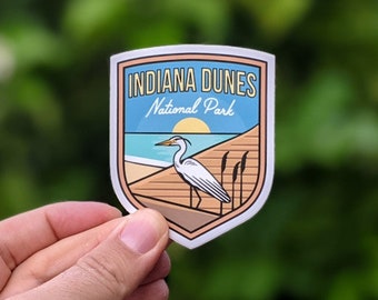 Parque Nacional Indiana Dunes - Pegatina de vinilo impermeable, calcomanía resistente a los rayos UV. Waterbottle, Ordenador portátil, Pegatina de la ventana del coche