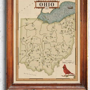 Ohio State Parks Map, Mappa dell&#39;Ohio in stile vintage, mappa regalo dell&#39;Ohio, mappa del parco dell&#39;Ohio, mappa in stile vintage buckeye