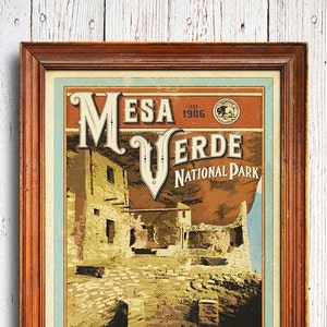 Cartel de Mesa Verde, impresión del Parque Nacional de Mesa Verde, Cartel de Colorado, Cartel de acantilados, cartel de búsqueda del parque nacional