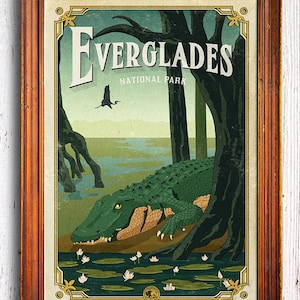 Everglades poster, Everglades National Park print, swamp poster, Everglades gift poster, alligator, Florida poster, Everglades Alligator