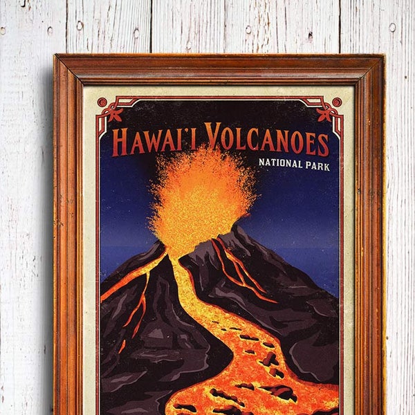 Hawaii Volcanoes poster, Hawaii Volcanoes National Park print, volcano park , Hawaii Volcanoes park print, volcano art print, hawaii poster