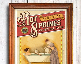 Hot Springs Poster, Hot Springs National Park print, Springs Poster, Vintage Style wild Poster, arkansas poster, national park quest poster