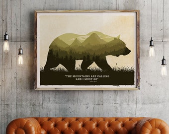 Grizzly bear poster, Grizzly bear art print, Grizzly poster, Grizzly bear art, american wild life art, National park Grizzly , Grizzly print