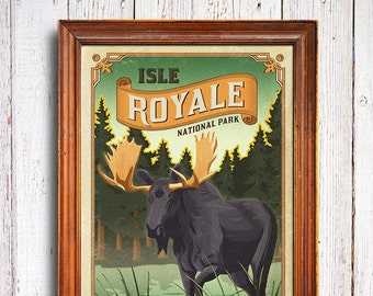 Isle Royale poster, Isle Royale National Park print, Michigan Poster, Moose poster, Lake superior print, Michigan gift poster, lake superior