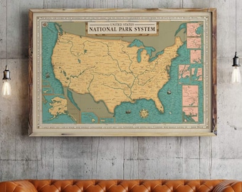 National Park System Map Poster, Vintage Style