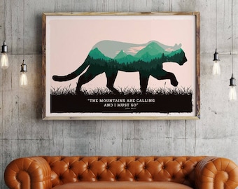 Mountain Lion Art Print, American Wildlife Poster