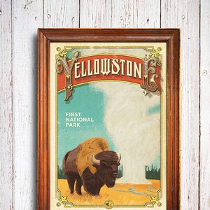 Yellowstone Poster, Yellowstone  National Park print, Wyoming Poster, Buffalo Poster, national park quest poster, Bison poster