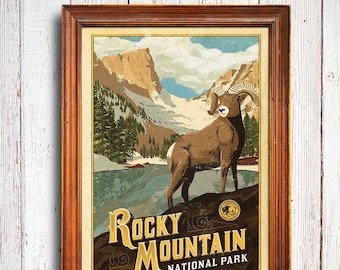 Rocky Mountain National Park Poster, Dream Lake, Big Horn Sheep Art